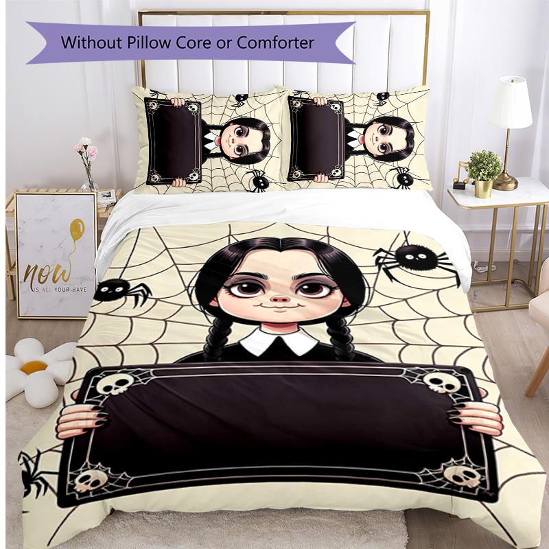 Wednesday Tv Printed 3PCS Bedding Set Soft Breathable Duvet Cover Pillowcases Set Washable Bedroom Decor Home Gift