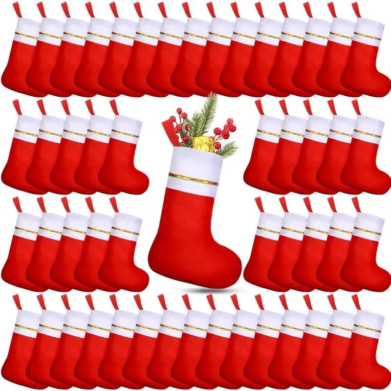 14,17 Zoll Doppelseitiger Roter Samt Weihnachtsstrumpf mit Goldrand Hängebeutel Baumschmuck Party Feiertag Festliche Dekoration