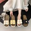 Fashion cute flower flat bottom cool slippers women wear 2025 summer new fairy wind one word cool slippers