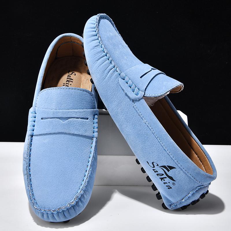 Fashion Suede Leather Mens Handmade Loafers Male Casual Driving Flats Slip-on Shoes Handmade Comfy Moccasins Leisure Walk Business Shoes