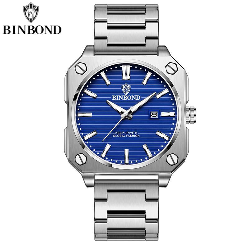 Mode Quadratische Business Herren Quarzuhren Wasserdicht Leuchtend Kalender Luxus Edelstahl Armband Armbanduhren Herren Geschenke