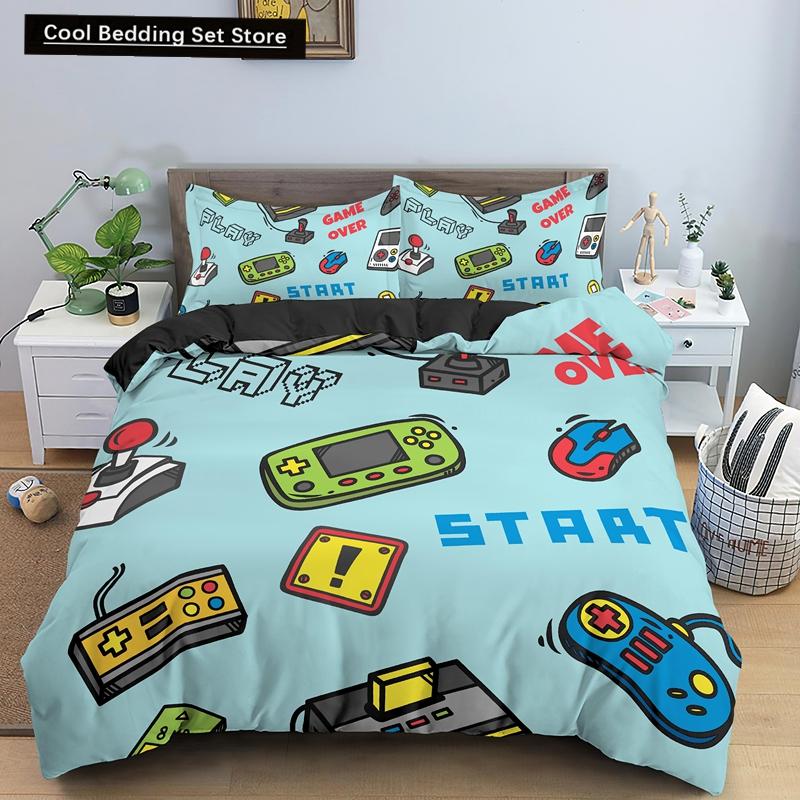 Boys Gamer Bedding Set Cartoon Game Luxury Duvet Cover King Queen Double Comforter Cover Gaming 2/3pcs Polyester Quilt Cover