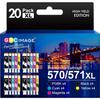 Compatible Ink Cartridge - 1001 PILES BATTERIES - Canon 571/570 - Pack of 20 - 680 Pages - Multi-colors