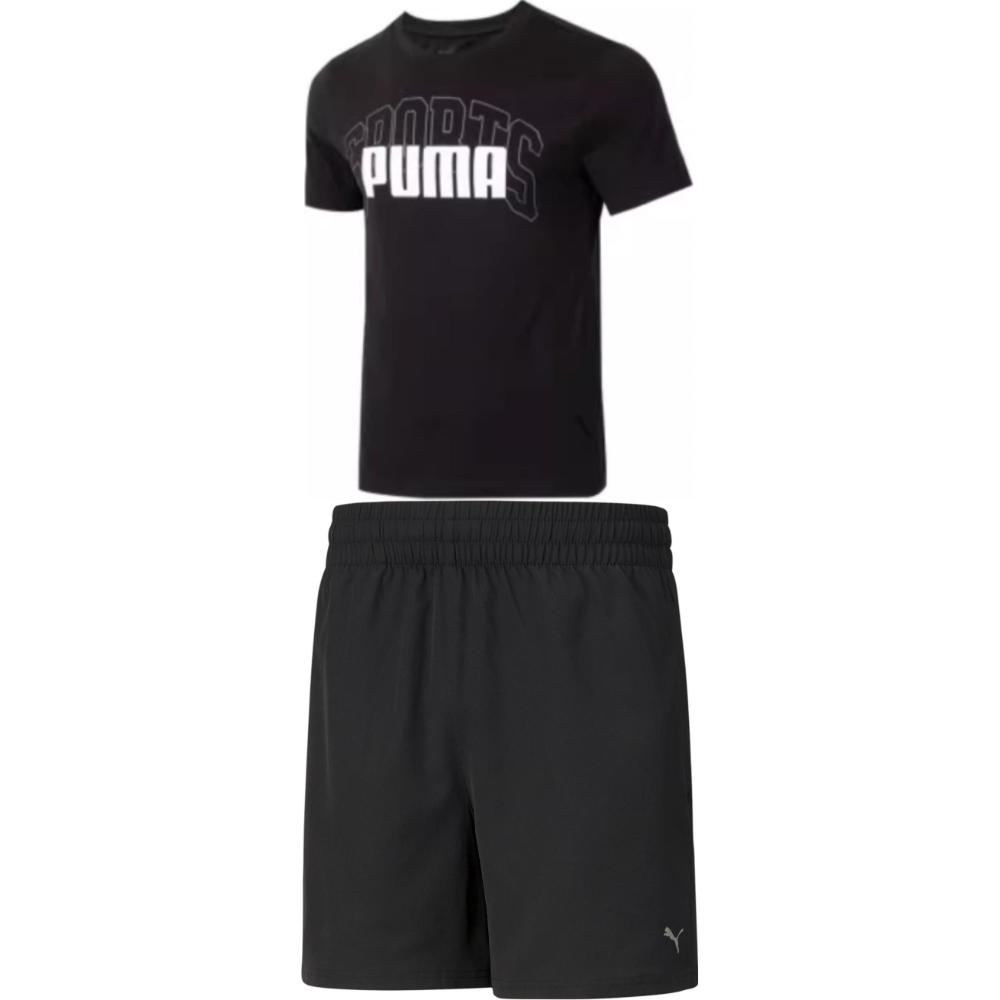 

Puma Свободная удобная футболка с коротким рукавом и шорты на кулиске. Повседневный спортивный костюм. Мужские комплекты. Черный 630560-01+520768-01 2XL