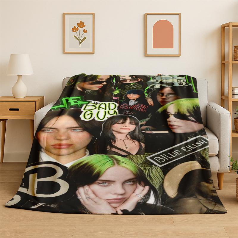 Coperta di Flanella 3D con Stella Cantante Billie Eilish Morbida Calda Plaid per Camera da Letto Soggiorno Letto Viaggio Campeggio Picnic Regalo