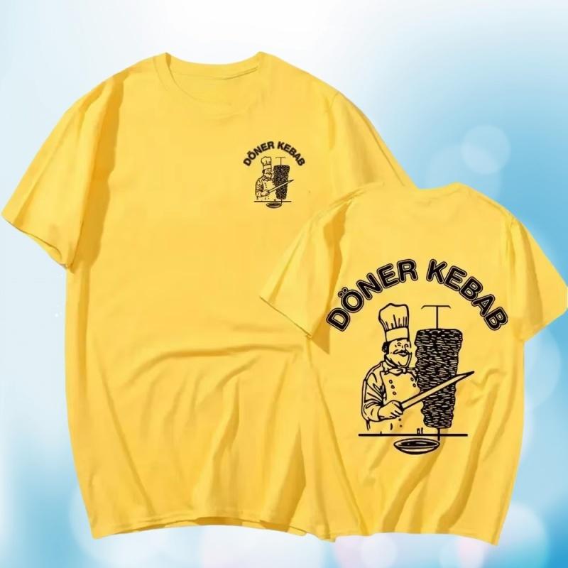 Large Cotton Men's Doner Kebab Fun Pattern Printed T-shirt Summer Men's Fashion Round Neck Short Sleeve T-shirt Street Wear