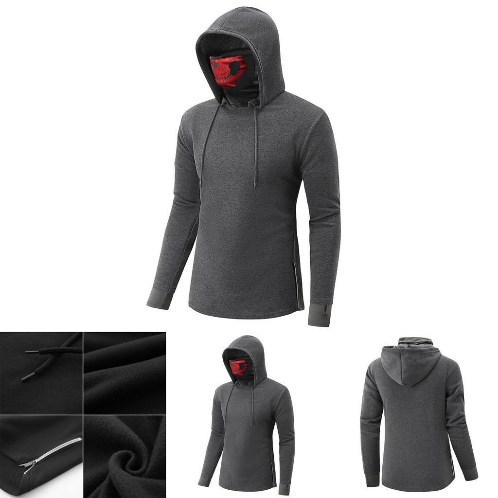 Stylish Loose Fit Long Sleeve Hoodie Sweatshirt With Skull Head Mask Print