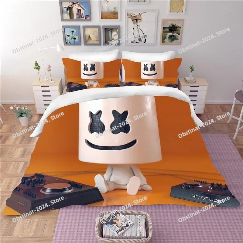 Dj Lovers Bettwäsche-Set Schlafzimmer-Dekoration 3D Marshmello-Muster Bettbezug mit Kissenbezug Hip Hop Musik EDM Mosaik Dj Bett-Set