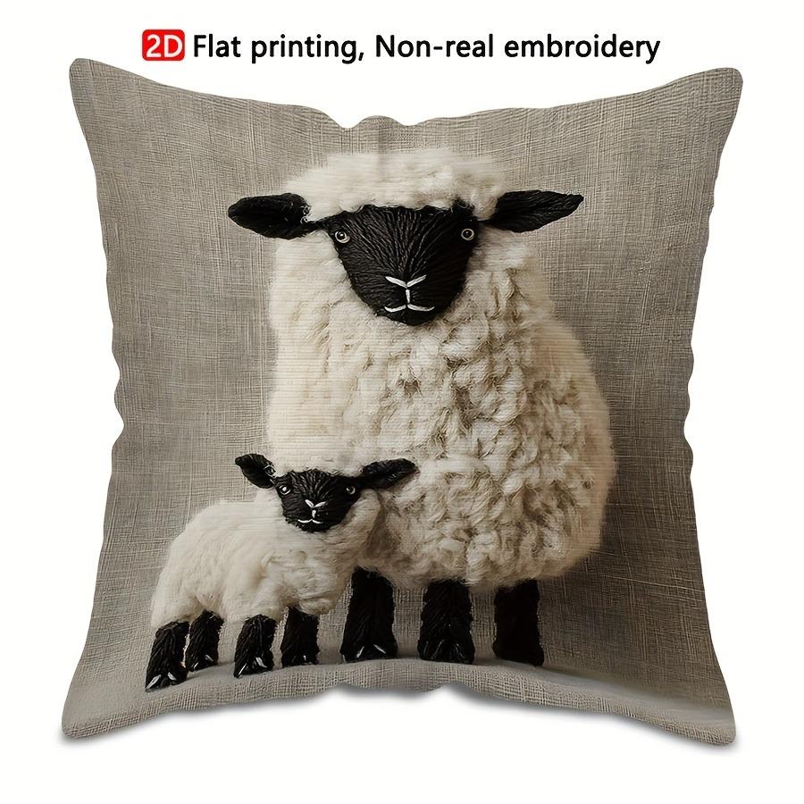 

1pc 2D Flat Printing Throw Pillow Cover - Charming Black Face Sheep Print 40x40cm/16x16inch