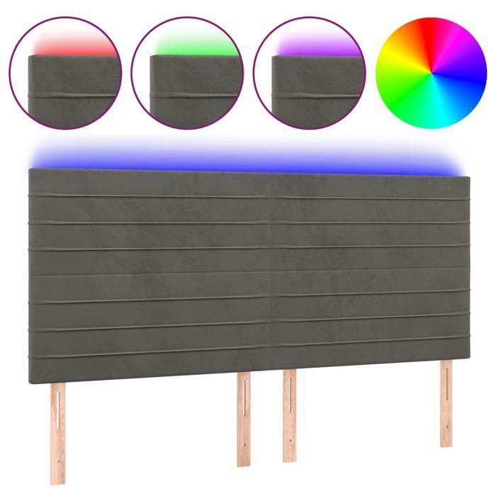 VidaXL Tête de Lit à LED Meuble de Chambre à Coucher Accessoire de Lit Double Tête de Cadre de Lit Intérieur Gris Foncé 3122625