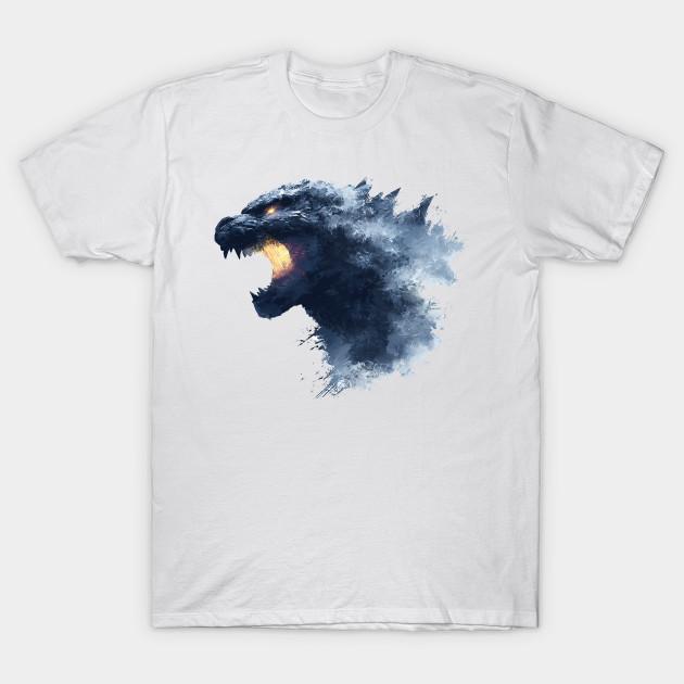 Asiatische Größe Herren Print T-Shirt Godzilla No-Cut Wärmeübertragungsdruck Baumwoll-T-Shirt 4XL weiß