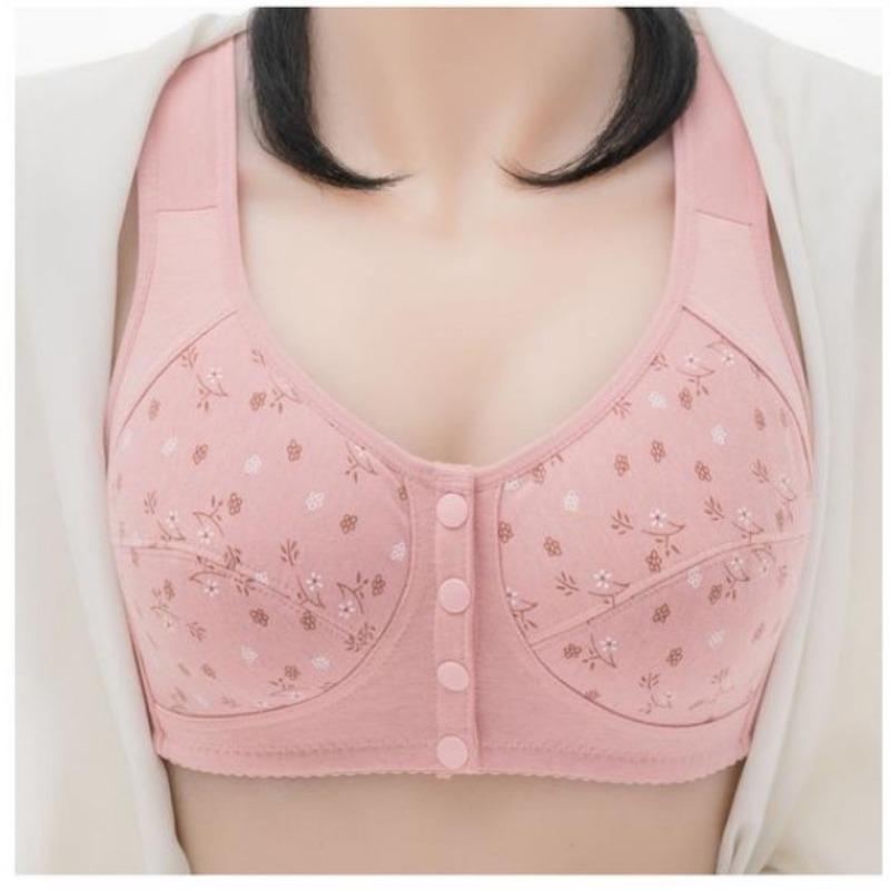 Women Front Button Bra Thin Cotton Lining 36-46 Plus Size Bras Butang Depan Top Underwear Lingerie for Elderly Old Woman