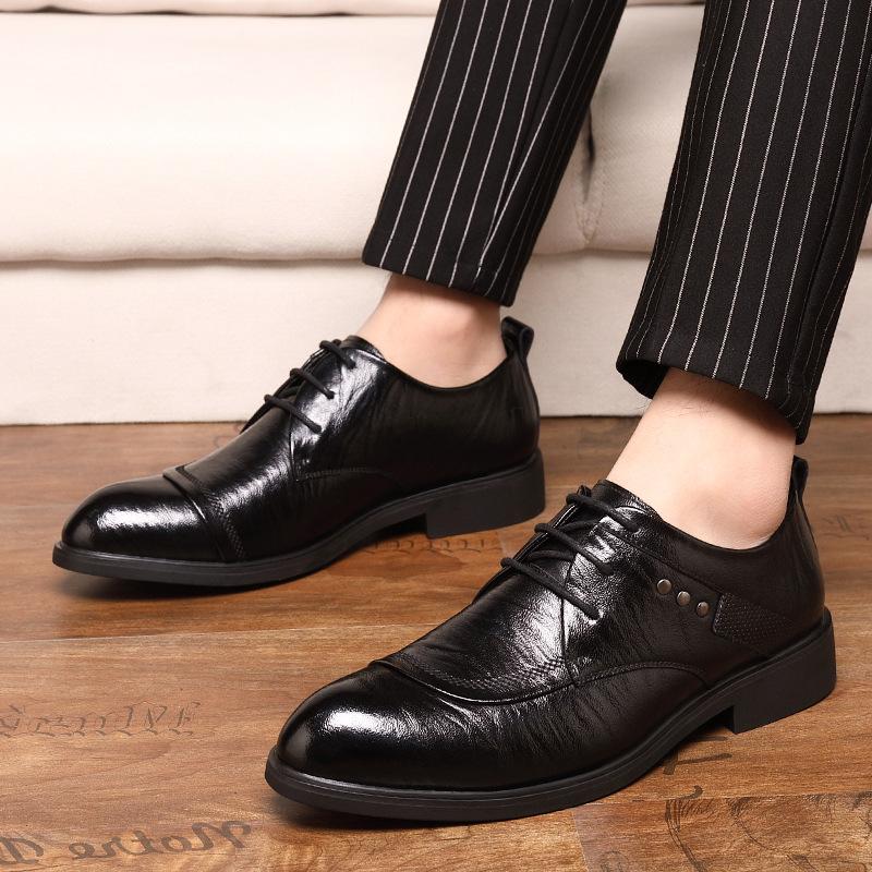 Trend low-top leather shoes men's dress casual leather shoes work British groom wedding leather shoes 2025