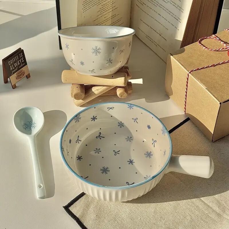 High-Temperature Underglaze Ceramic Dinnerware Set Plate, Bowl & Spoon 3-Piece Set