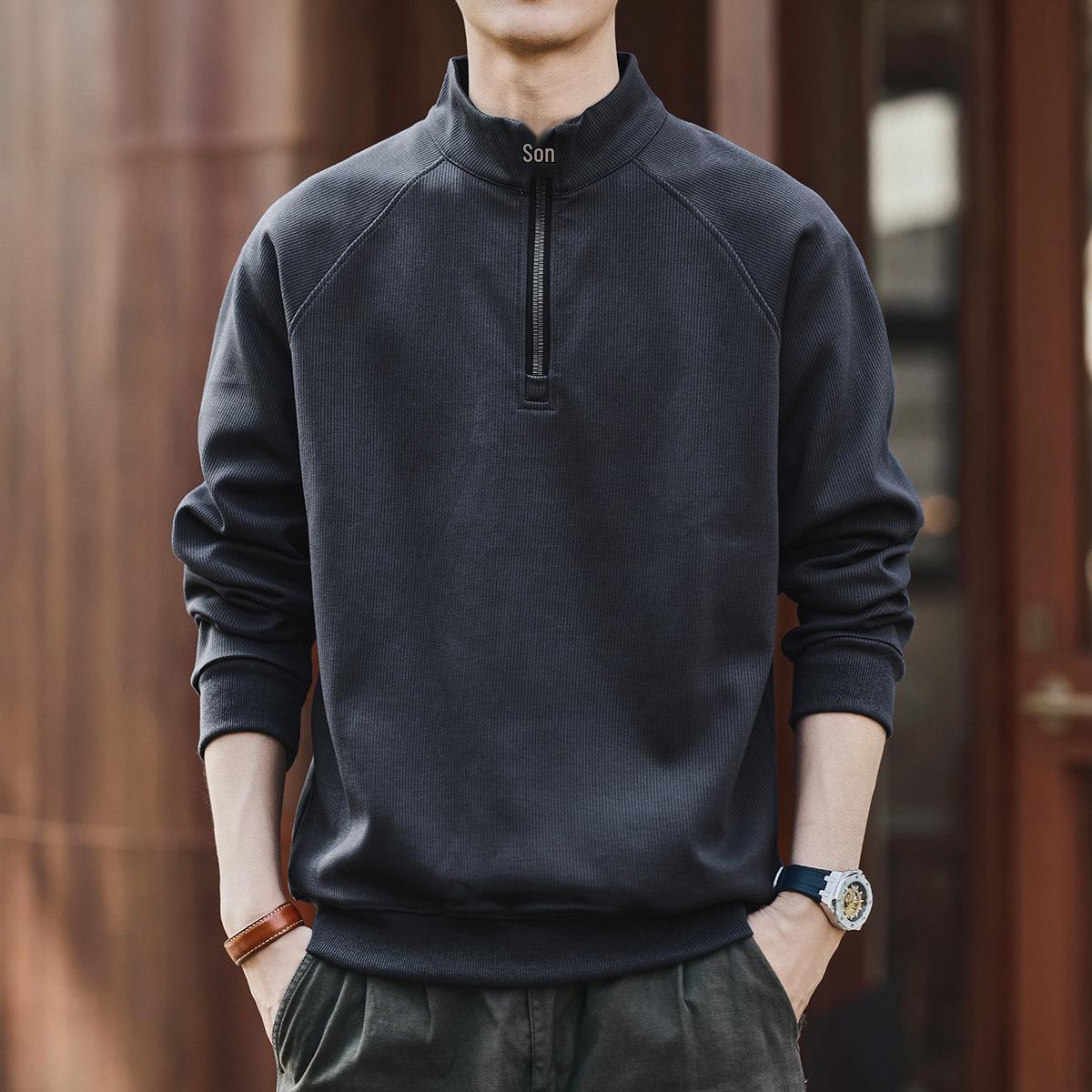 

2025 Men s Retro Half-Zip Stand-Up Collar Hoodie | Trendy Autumn/Winter Loose Casual Sportswear L темно-сірий