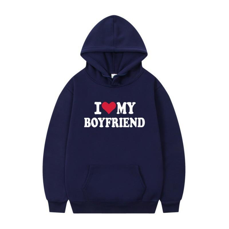 Herren Gothic Streetwear Kapuzenpullover Mit I LOVE MY BOYFRIEND Aufdruck Langarm Lockerer Schnitt