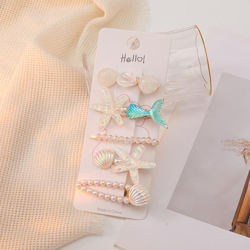 5 Pcs/Set Mermaid Starfish Shell Hairpins Girls Cute Hair Clips Hairgrips for Women Barrettes Hair Styling Tool Hair Accessories