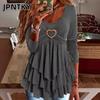 JPNTKY Women's Fashion Casual Solid Color Print Long Sleeve O Neck Blouses & Shirts