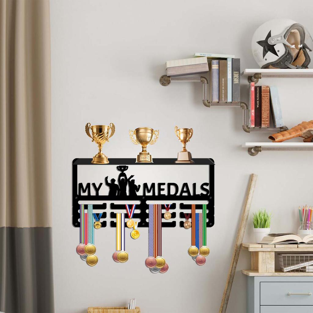 Wall Mounted Display Rack with Hooks for Award and Hanging Items