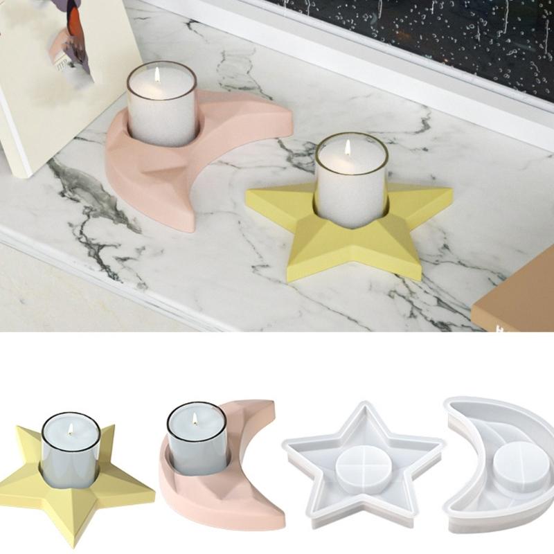 Multipurpose Sturdy Silicone Moon Star Candle Holders Mould Set Portable for Resin Plasters Craft Supplies Assorted Size