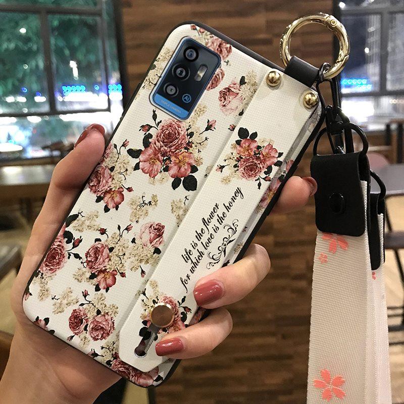 Kickstand Durable Phone Case For ZTE Blade A71/Optus X Swift 5G Back Cover Soft case Flower Fashion Design Lanyard Ring