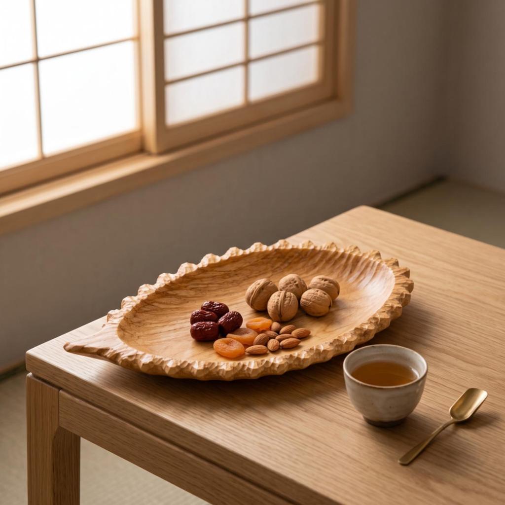 Leaf Tray Shallow Wood Bowl Serving Smooth Food Platter Sturdy