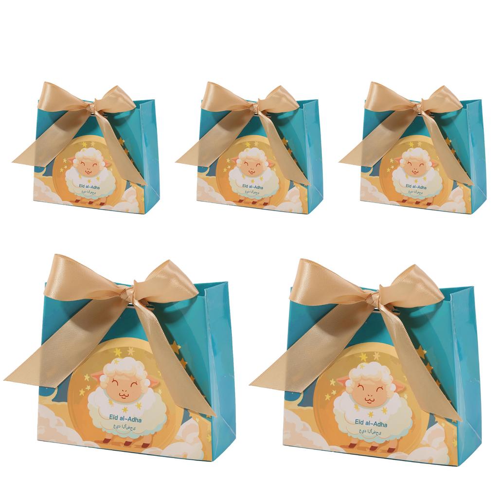 Pack of 50 Eid Mubarak Reusable Gift Bags with Ribbon Bows Ornament for Wrapping Gifts and Party Favors Celebration