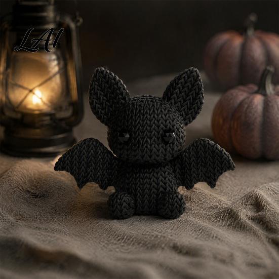 3D Printed Bat Statue Figurine with Knitted Texture Cartoon Halloween Decoration Ornaments Cute Animal for Desk Shelf Display And Home Decor Office