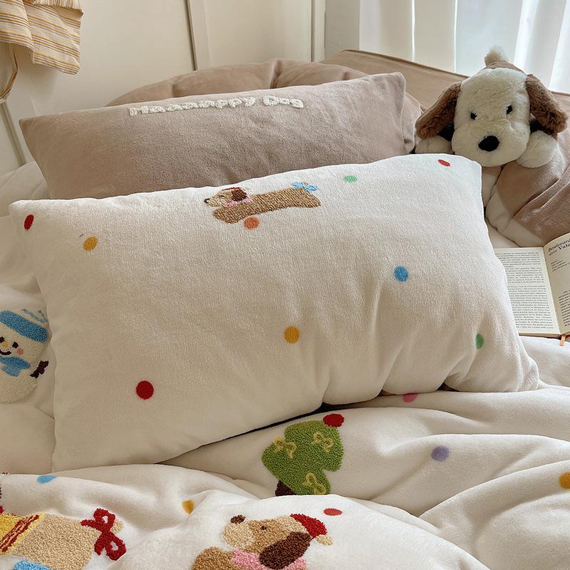 Thickened Milk Fleece Bed Four-Piece Set Fleece Quilt Cover Bed Sheet Coral Flannel Children'S Cartoon Bedding