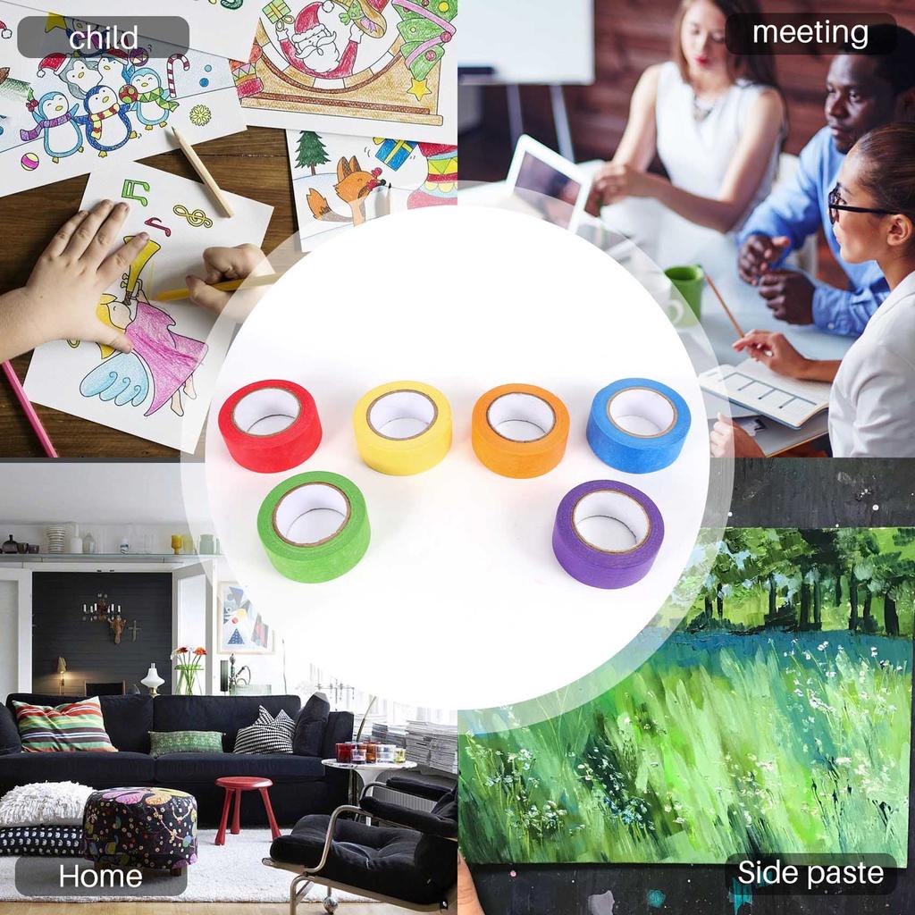 A84E-Colored Masking Tape,Colored Painters Tape For Arts And Crafts, Labeling Or Coding - 6 Different Color Rolls - Masking Tape