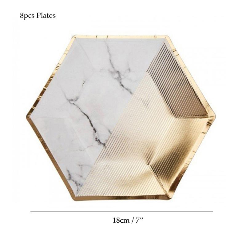 Bílá téma Svatba Párty Zlatý pruh Papírové talíře Kelímky Ubrousky Děti Dospělí Narozeninové nádobí Dekorace na párty Baby Shower