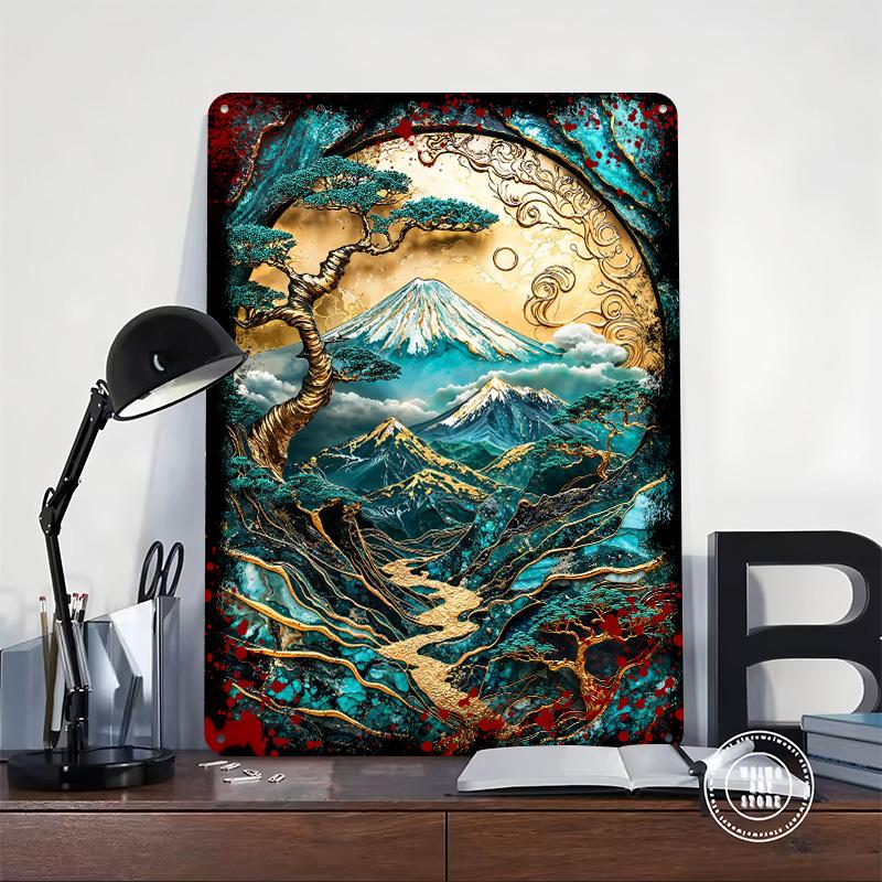 Golden Harmony of Fuji Art Tinplate Poster Customized Wall Art Vintage Metal Signs Retro Tin Plaque for Gaming Decoration Room