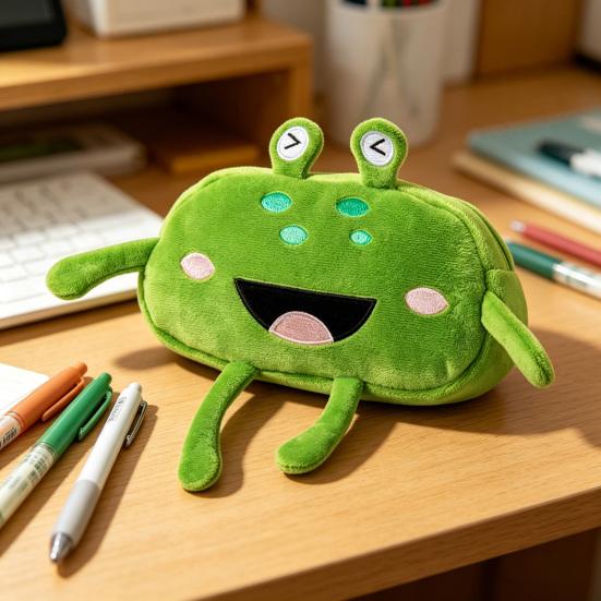 Stuffed Frog Pen Case, Funny Frog Pencil Bag, Fluffy Pencil Storage Pouch, Large Capacity Zipper Pen Bag for Boys Girls, Multifunctional Storage Bag