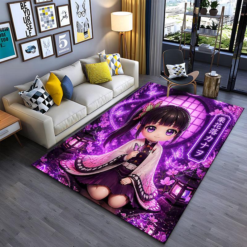 Chibi Girl with Purple Butterflies Suitable As a Non-slip Mat for the Living Room or Bedroom Sofa