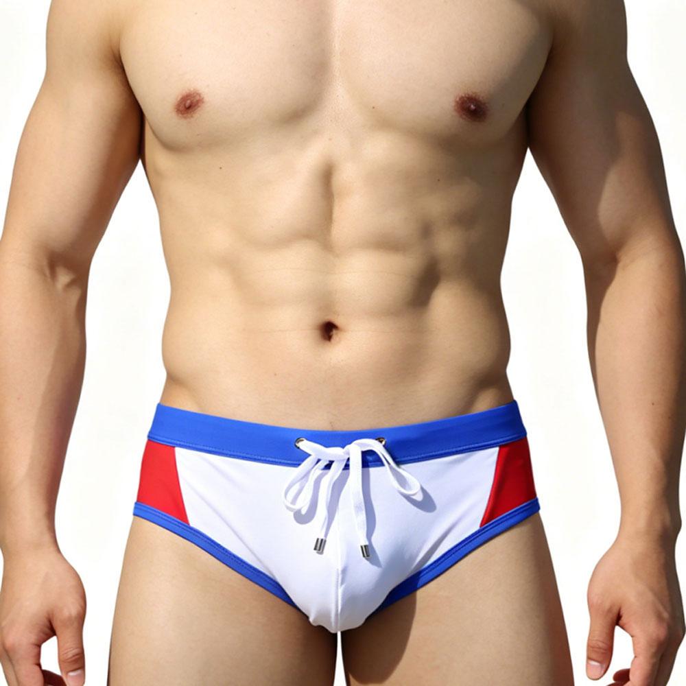 Heren Laag Uitgesneden Zwembroek Nylon Mesh Paneel Sneldrogend Elastische Contour Zakje Sexy Kleurblok Zwemkleding Voor Mannen