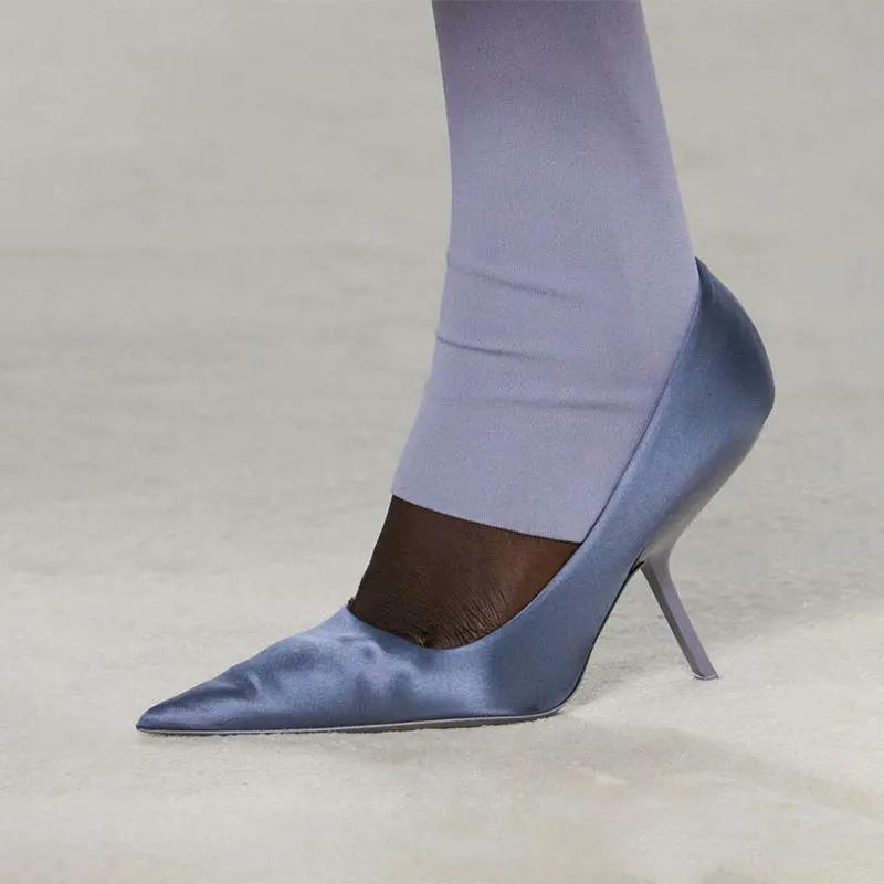 Fashion Brand Fashion Show Silvery 9cm High Heels Spring Autumn New Irregular Heels Black Red Pointed Sexy Women's Single Shoes Size 43