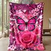 Pig with Flower Necklace Among Butterflies and Roses Theme Blanket Lightweight Warm Flannel Blanket Decorative Throw Blanket for Home Decoration
