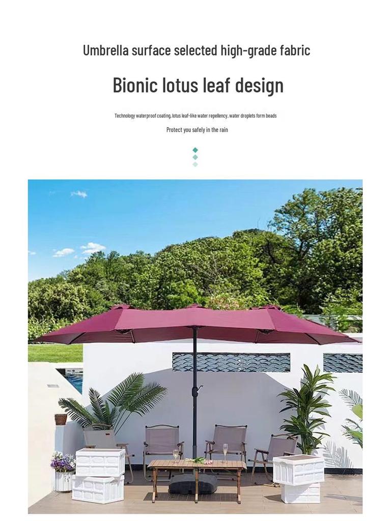 Park Double-Head Sunshade: Large Outdoor Patio, Beach & Street Umbrella with Three-Head Design for Balcony & Terrace