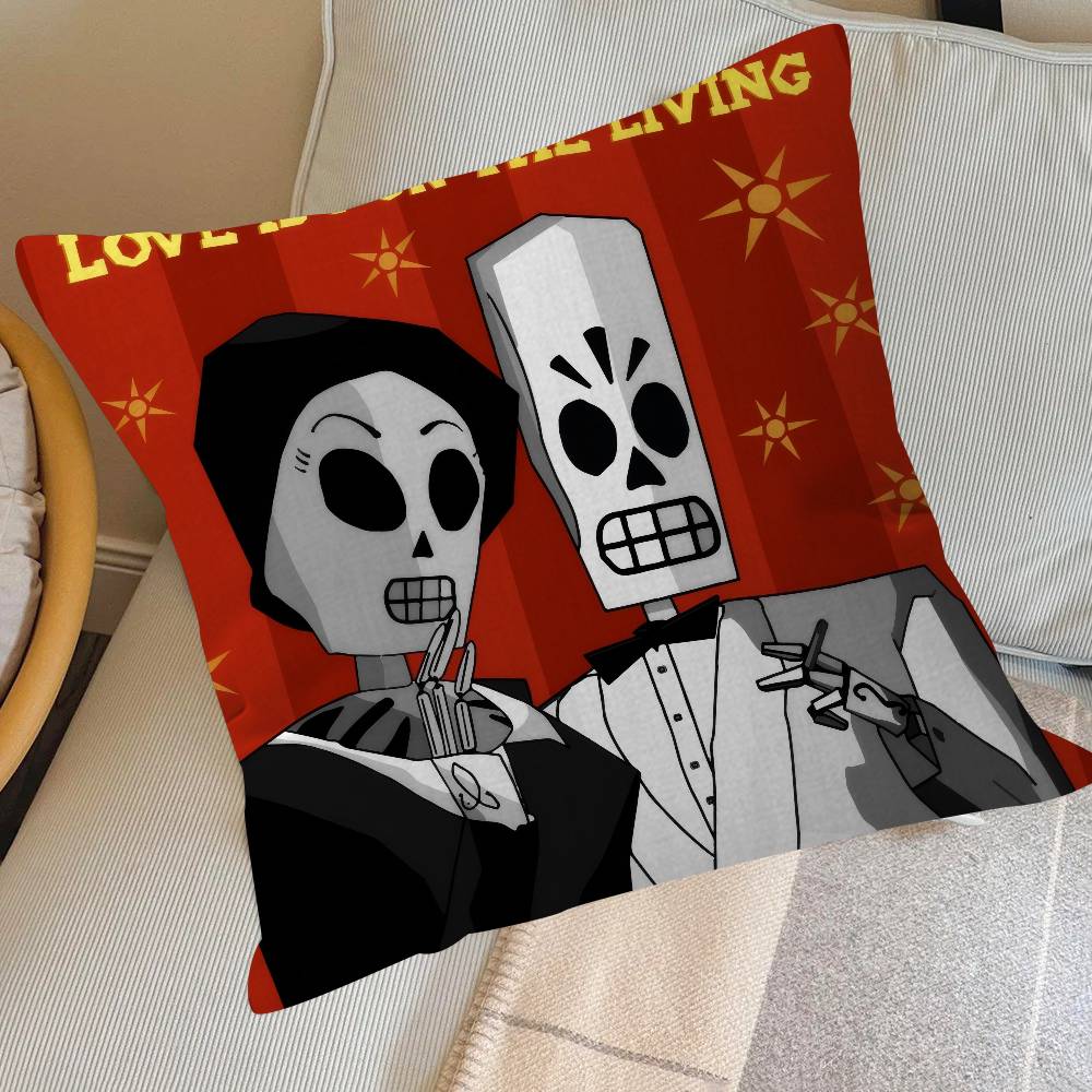 Pillow Covers Cartoon Sofa Decorative Home Double-Sided Printing Short Plush Cute Cushion Cover Classic G-G-Grim Fandango Game
