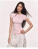 White shoulder short sleeved T-shirt for women, Lyocell summer solid color base, versatile round neck slim basic T-shirt top for women