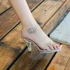 Stilettoskor för damer med lång mun Kristall Transparent korsrem Mode 7 cm Klack 1 cm Plattform WZ