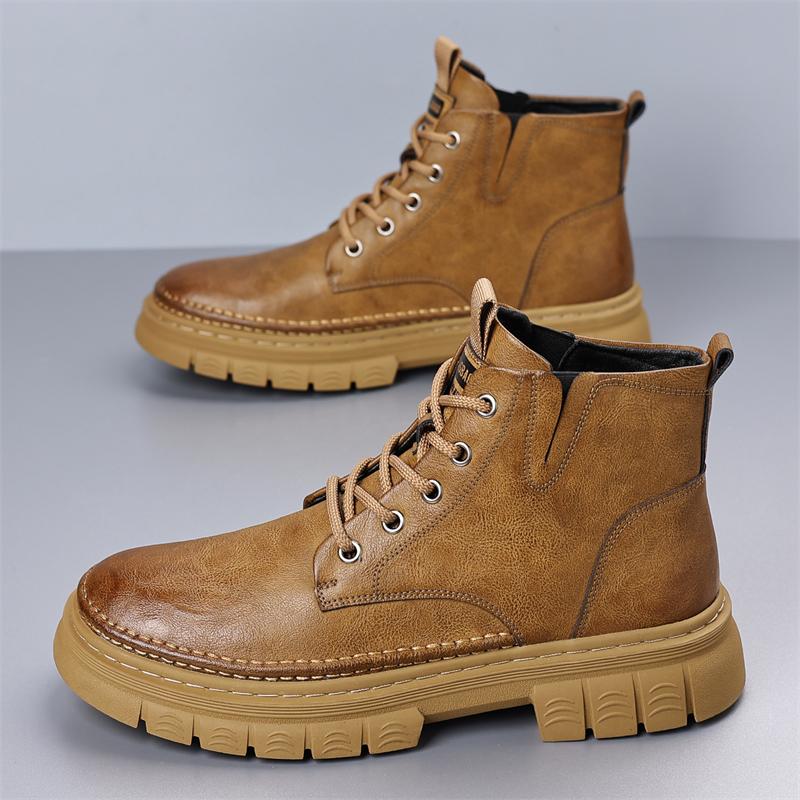 Classic Mens Sneakers Fashion Motocross Boots Lace Up Non-Slip Ankle Boots Winter Plush Snow Boots Mens High Top Outdoor Shoes