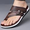 Men Flats Slippers Summer Brown Wide Head Roman Sandals Retro Flip Flops Black Leather Beach Shoes Plus Size