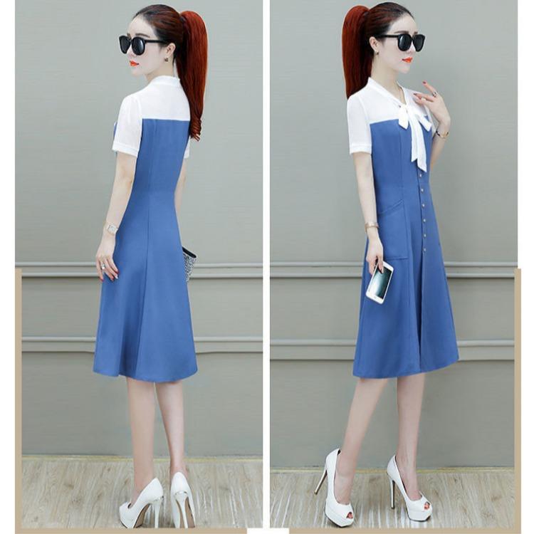 Elegant Summer Chiffon Dress Women Slim Waist Midi Long Dress Fashion Lady