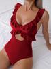 1011 Ruffle Edge One-piece Swimsuit Tight Cover Belly and Thin Bikini European and American Swimsuit One-piece Sexy Backless