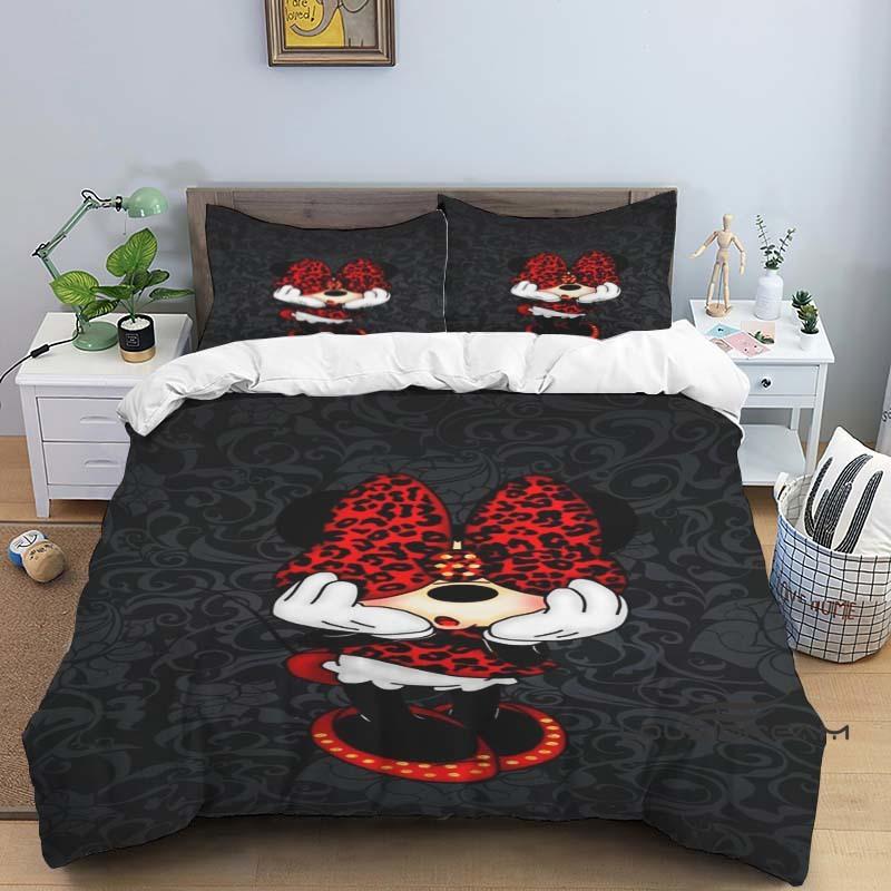 Minnie Mouse 3-piece cartoon bedding set, exquisite bedding set for adults and children, double and single beds, large size,
