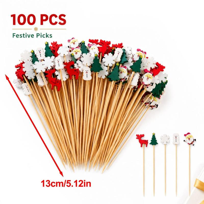 13cm Christmas Bamboo Sticks Santa Snowflake Xmas Tree Cake Fruit Skewers Christmas Party Birthday Wedding Decoration Food Picks