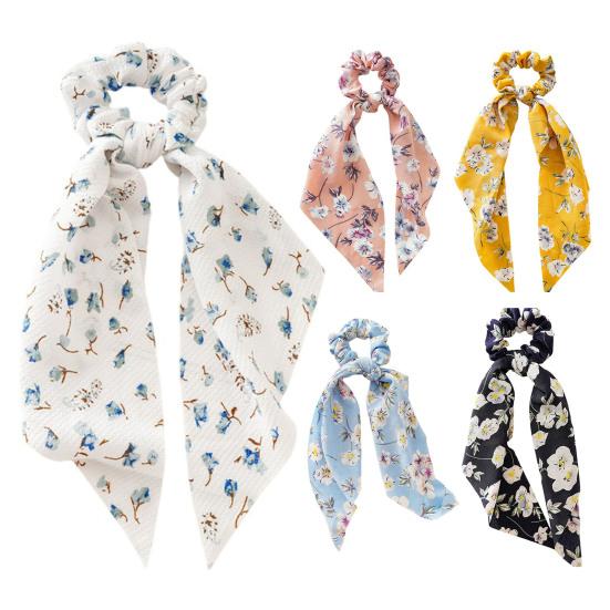 Hair Tie Floral Print Long Ribbon Hair Rope Easy to Wear Bun Half-Tied Hairstyles Ponytail Holder Hair Accessory