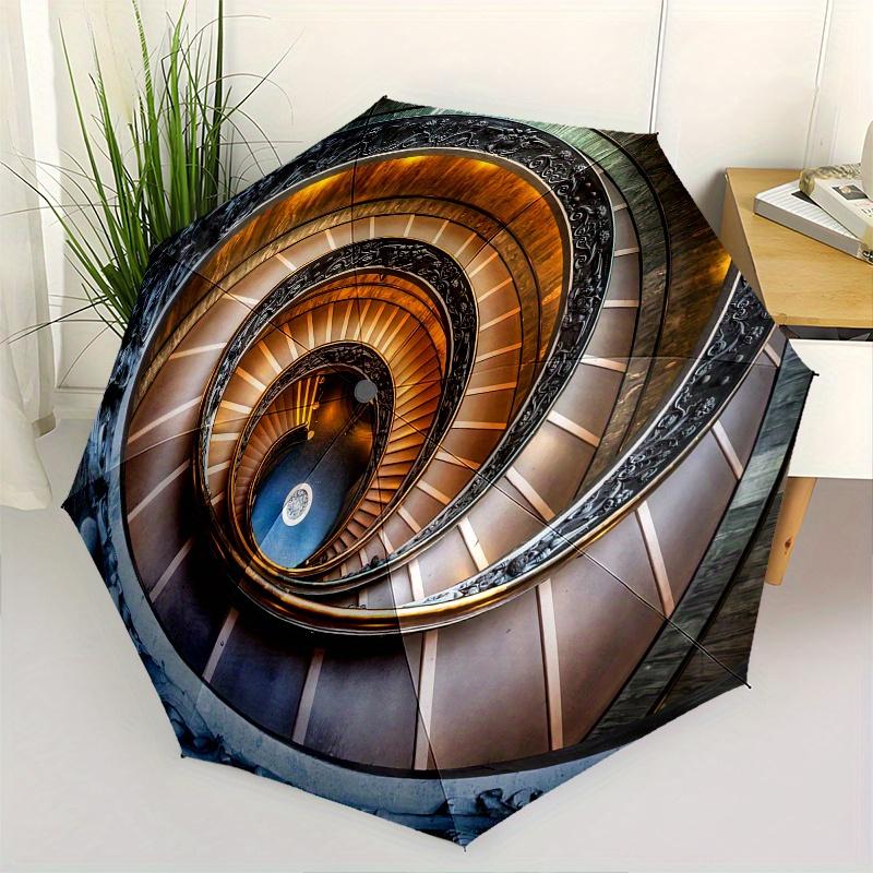 

Spiral Staircase, Architectural Detail Theme 8 Bone Hand Automatic Folding Umbrella, Compact and Portable Design, A Perfect Gift for Birthda