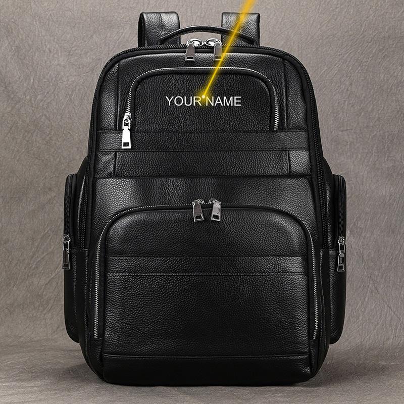 Double Layer Leather backpack For Men Large Capacity Travel Bag Business Computer Bag with USB Charging Laptop Backpacks